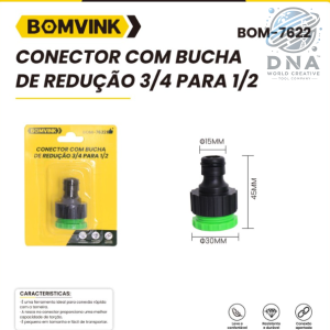 CONECTOR COM BUCHA DE REDUÇÃO 3/4 PARA 1/2 BOM-7622